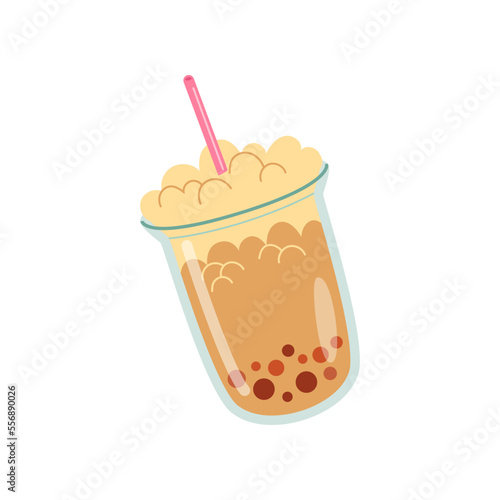Celebration or party cup with drink and straw vector illustration. Cartoon drawing of party drink on white background. Birthday, holiday, decoration concept
