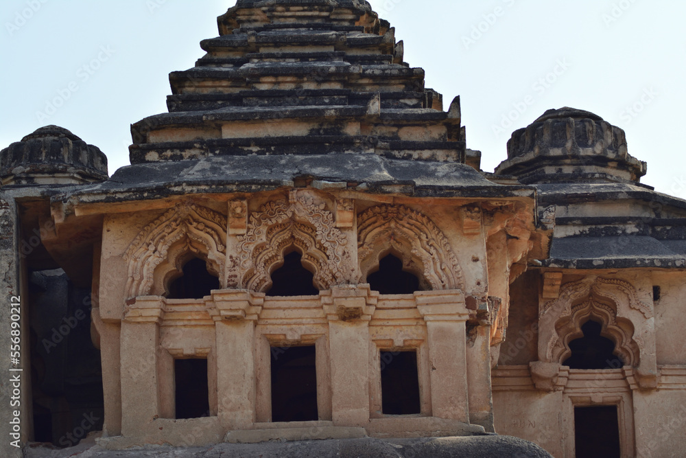 Ancient ruins of watch tower from old Vijayanagara Empire in Hampi,India . A UNESCO world heritage site. 