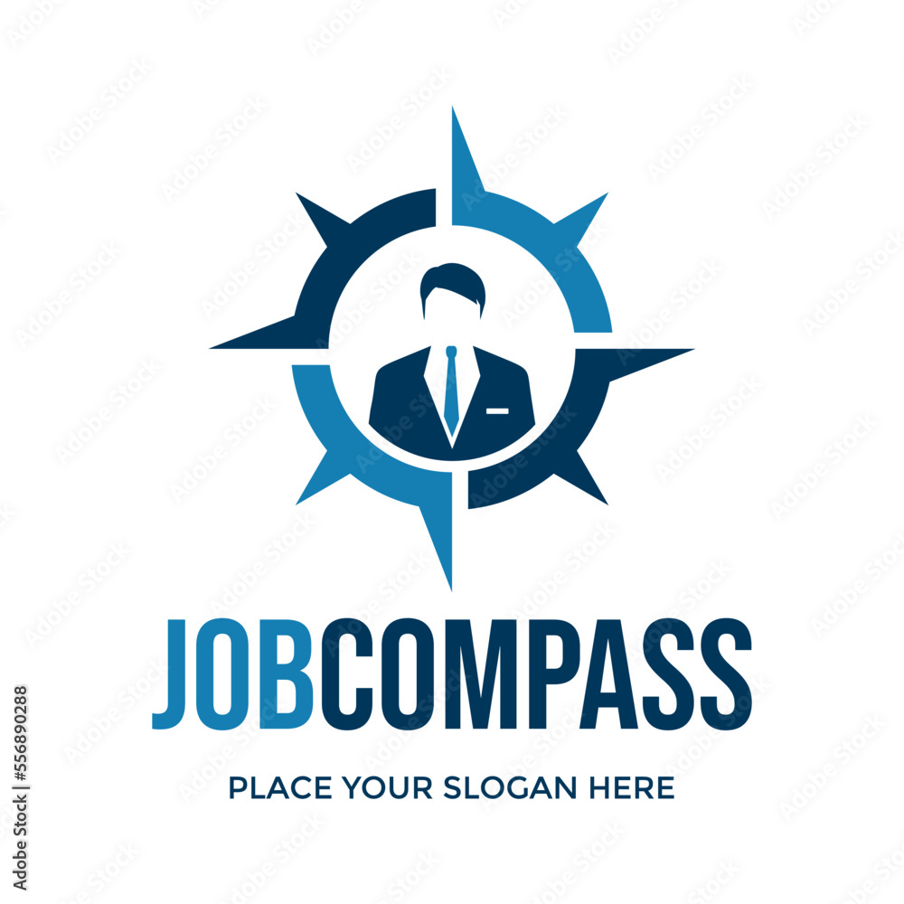 Job compass vector logo template. This design use compass and human symbol. Suitable for business. Job compass vector logo template. This design use compass and human symbol. Suitable for business.