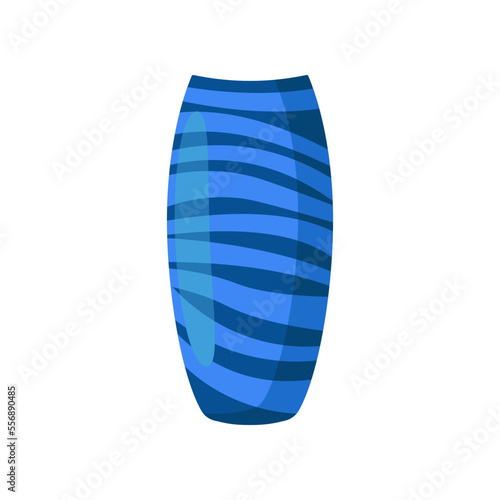 Blue vase with stripes cartoon illustration. Old vessel, ceramic jug with pattern, liquid container isolated on white background. Pottery, design, interior concept