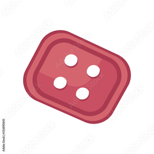 Red square button for handmade clothes cartoon illustration. Cartoon drawing of accessory for clothing isolated on white background. Hobby, fashion, handicraft concept