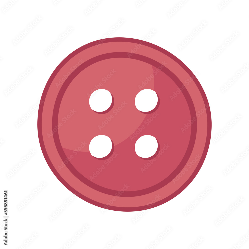 Red round button for handmade clothes cartoon illustration. Cartoon drawing of accessory for clothing isolated on white background. Hobby, fashion, handicraft concept Red round button for handmade clothes cartoon illustration. Cartoon drawing of accessory for clothing isolated on white background. Hobby, fashion, handicraft concept