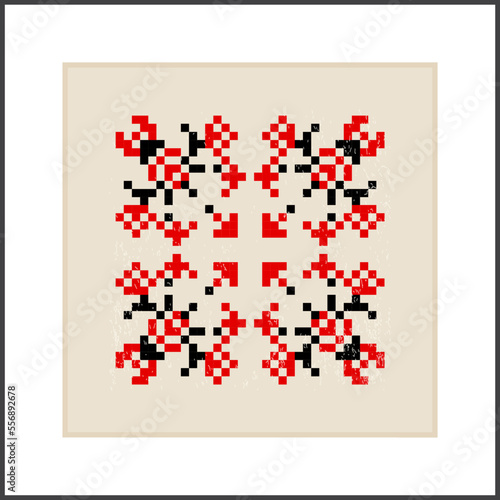 Traditional Ukrainian knitted embroidery art, ethnic mandala ornament vyshyvanka