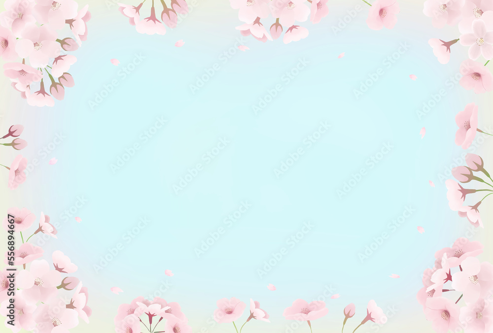 桜の花束と青空　はがきテンプレート横