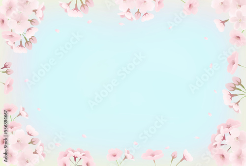 桜の花束と青空 はがきテンプレート横