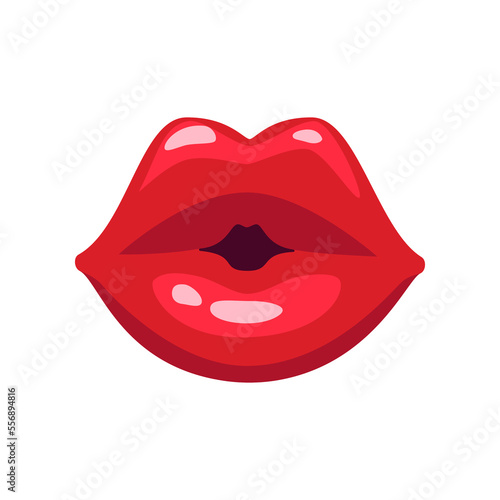 Female mouth with red lipstick kissing isolated on white background. Sexy lips of woman or girl flat vector illustration. Expressions, emotions, beauty concept