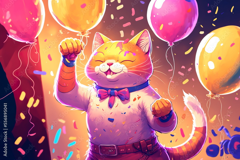 Naklejka premium Happy party funny cat or celebration concept.