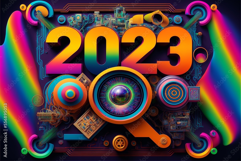Neujahr 2023 Feier künstlerische Zeichnung AI generativ