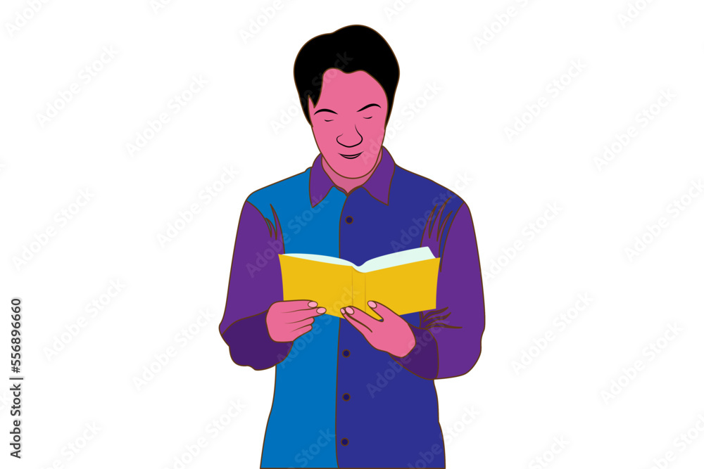 flat character boy who reads a book vector design flat character boy who reads a book vector design