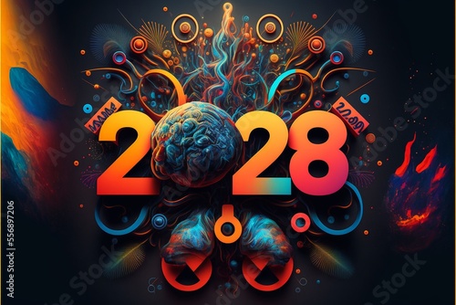 Neujahr 2028 psychedelische Zeichnung AI generativ