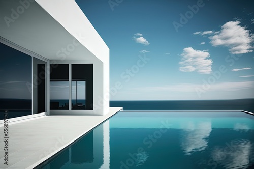 beautiful illustration of white villa with blue seascape © QuietWord