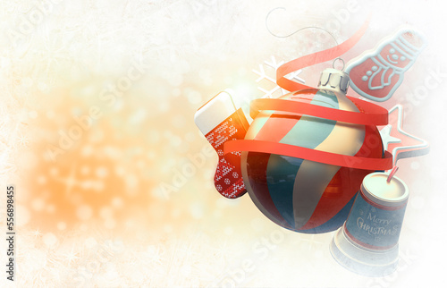 Christmas decorations and candies in tin boxes. 3d rendering