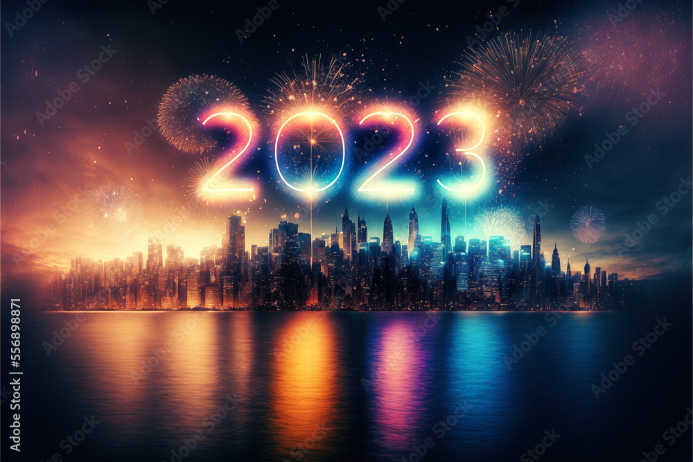 Fototapeta premium all, gestirn, nacht, licht, jahre, neu, urlaub, neujahr, weihnachten, 2023, feuerwerk, feuer, licht, nacht, feier, stadt, himmel, abbildung, explosion, bunt, bauwerk