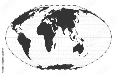 Vector world map. McBryde-Thomas flat-polar quartic pseudocylindrical equal-area projection. Plain world geographical map with latitude and longitude lines. Centered to 60deg W longitude.