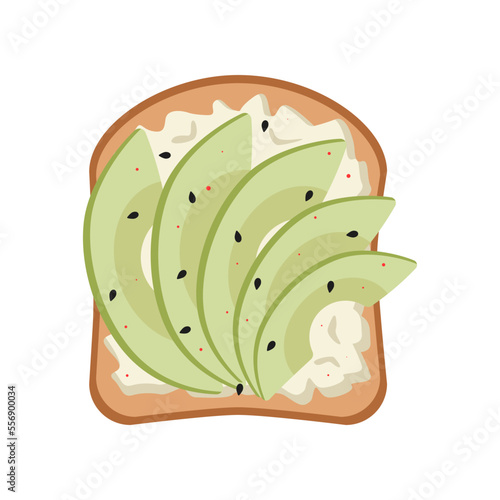 Slice of bread with avocado and feta cheese. Sandwich with different ingredients vector illustration. Food, healthy lifestyle concept