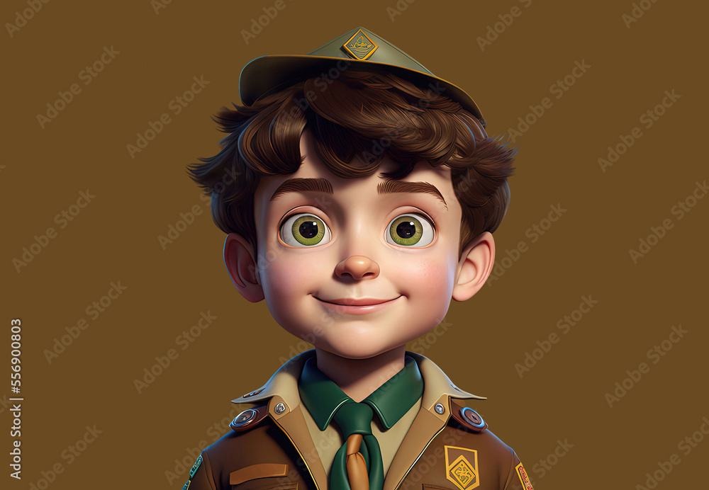 portrait of confident handsome boy in scout uniform with different badges and backpack portrait of confident handsome boy in scout uniform with different badges and backpack