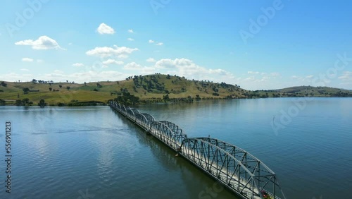 Wallpaper Mural The aerial drone point of view footage at The Bethanga Bridge is a steel truss road bridge that carries the Riverina Highway across Lake Hume, an artificial lake on the Murray River. Torontodigital.ca