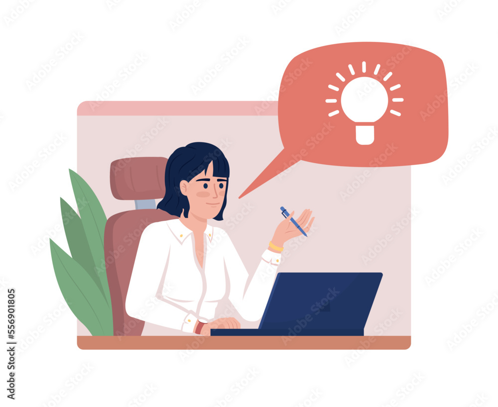Generate ideas flat concept vector illustration. Online communication. Editable 2D cartoon character on white for web design. Find solution creative idea for website, mobile, presentation Generate ideas flat concept vector illustration. Online communication. Editable 2D cartoon character on white for web design. Find solution creative idea for website, mobile, presentation