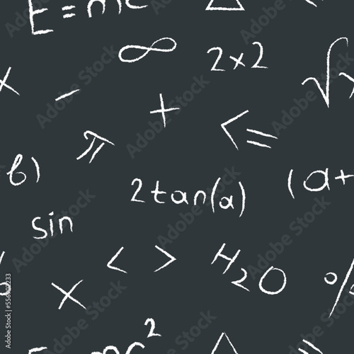 Seamless vector background. School blackboard. The inscriptions on the board are stylized as chalk