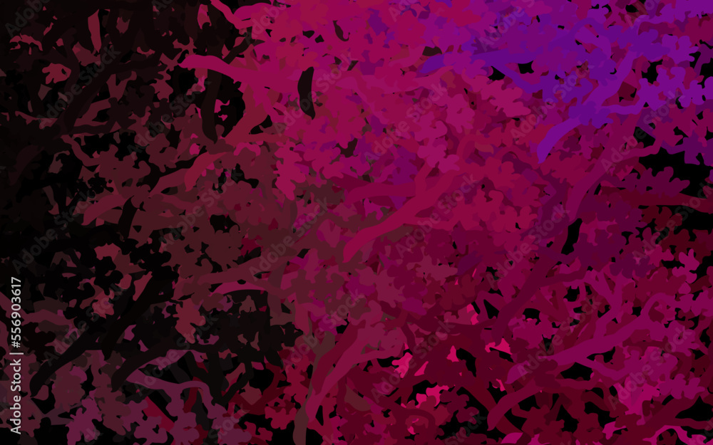 Dark Pink vector doodle background with leaves, branches.