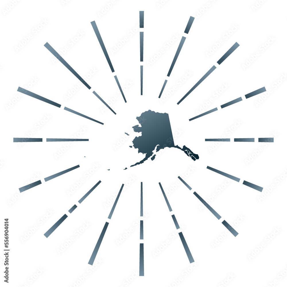 Alaska gradiented sunburst. Map of the US state with colorful star rays. Alaska illustration in digital, technology, internet, network style. Vector illustration. Alaska gradiented sunburst. Map of the US state with colorful star rays. Alaska illustration in digital, technology, internet, network style. Vector illustration.