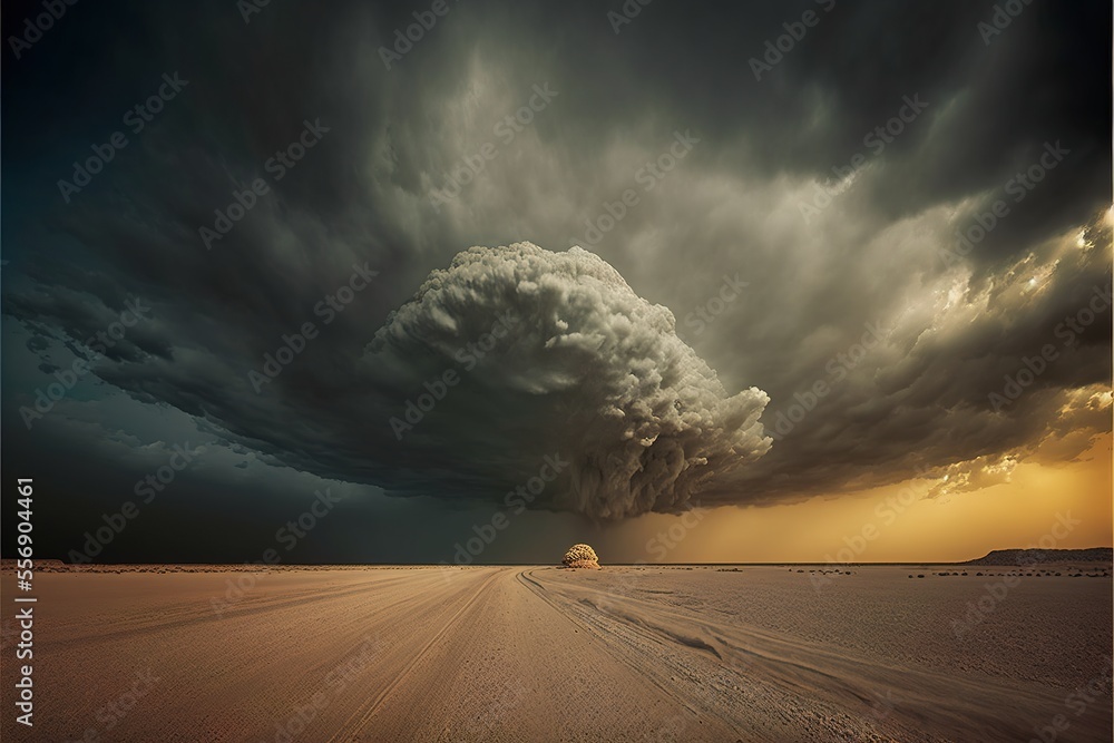 "Majestic AI Generated Distant Storm in the Desert Illustration for ...