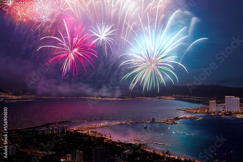 New Year's Fireworks Celebration over World Cities and Landmarks Illustration Background Image © DigitalFury