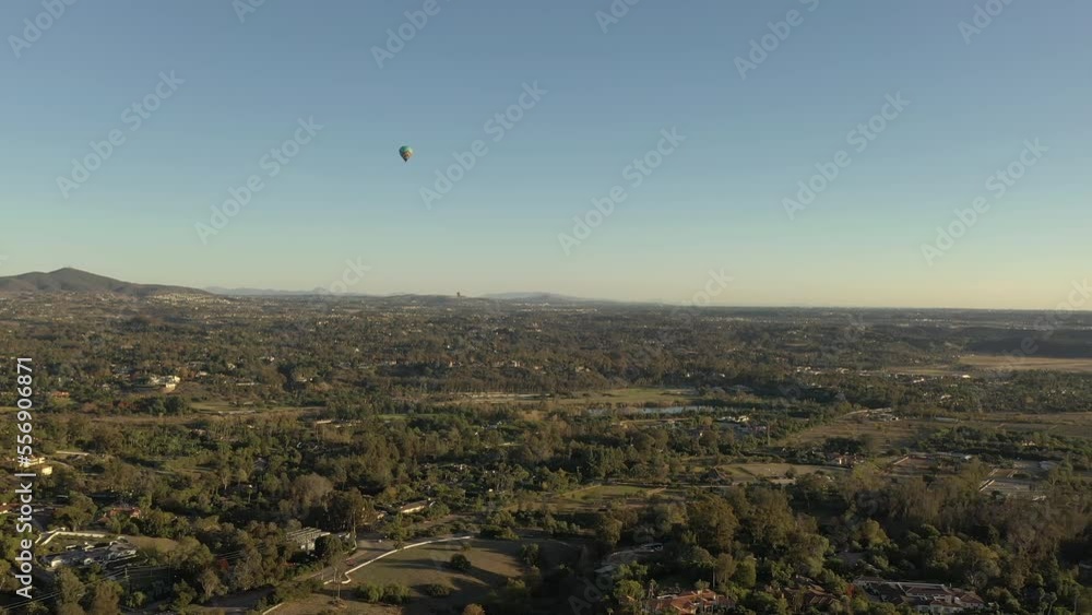Hot air balloon flying over Rancho Santa Fe, San Diego County. Hot air balloon flying over Rancho Santa Fe, San Diego County.