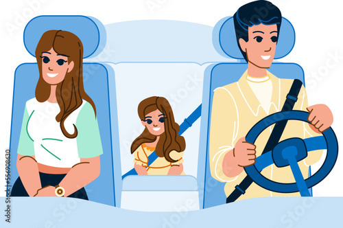 family in car vector. father mother, happy vacation, dad kid, man woman, child transport, travel fun, auto family in car character. people flat cartoon illustration