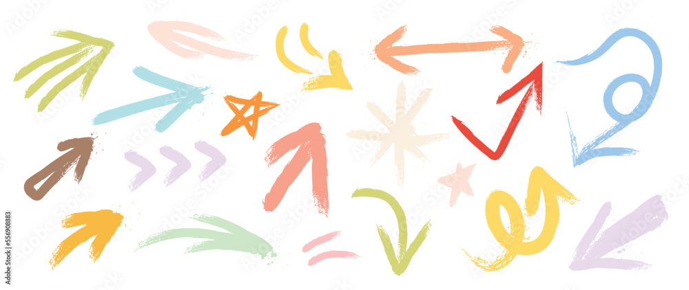 Set of hand paint arrow vector illustration. Collection of colorful arrow sign and symbol with brush paint stroke isolated on white background. Design suitable for tattoo, sticker, print, artwork. Set of hand paint arrow vector illustration. Collection of colorful arrow sign and symbol with brush paint stroke isolated on white background. Design suitable for tattoo, sticker, print, artwork.