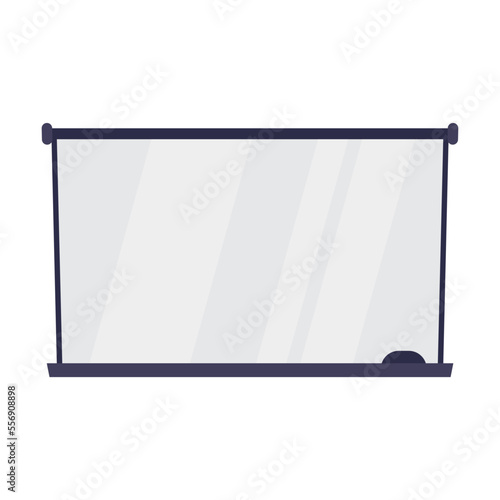 Computer classroom interior cartoon illustration. Wall screen for displaying image from projector isolated on white background. School, study, education, equipment concept