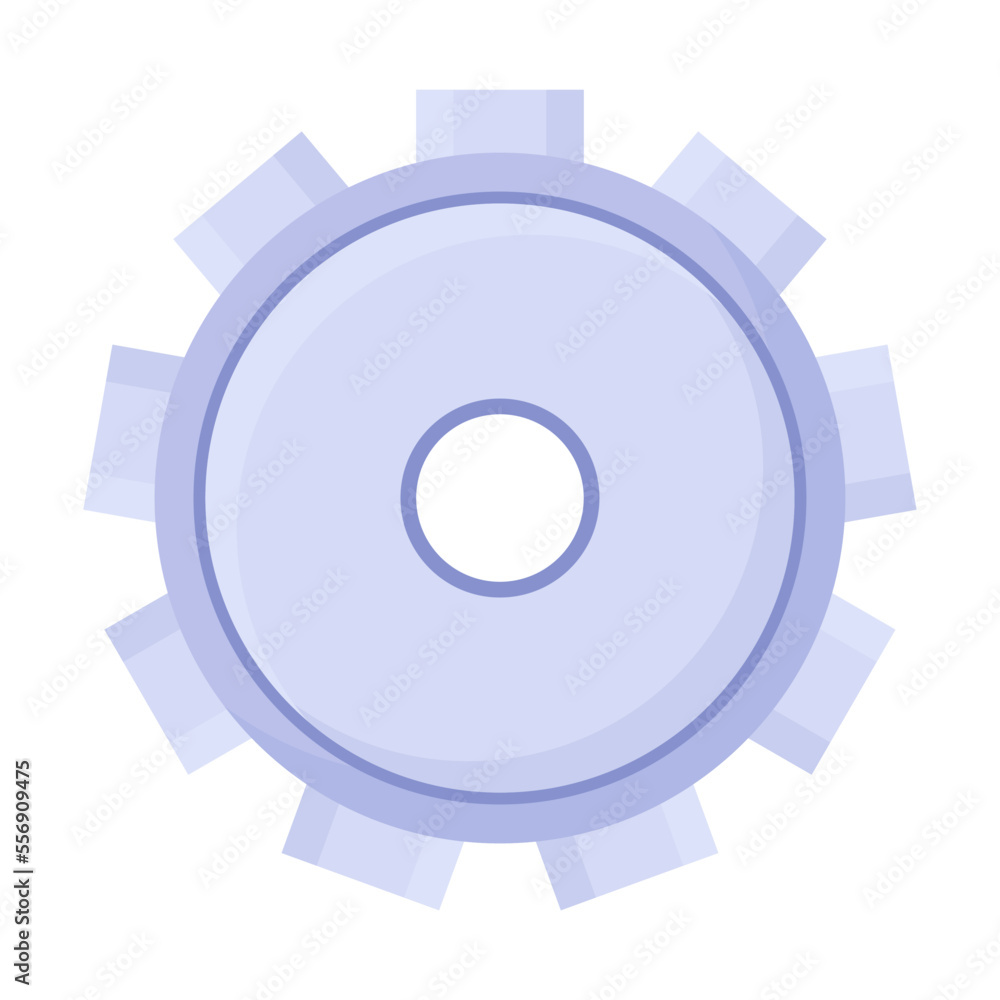 Vector illustration of gear with teeth and a central hole for the clock mechanism or engine part. Cartoon side and top angle of hardware isolated on white. Construction concept Vector illustration of gear with teeth and a central hole for the clock mechanism or engine part. Cartoon side and top angle of hardware isolated on white. Construction concept