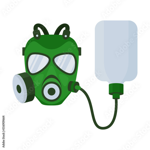 Respirator for breathing protection or poison mask on white background. Colorful gas mask cartoon illustration. Protection from smoke or chemicals. Healthcare, defense concept