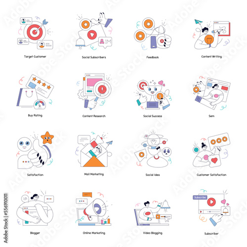 Set of Social Platform Flat Illustrations 

