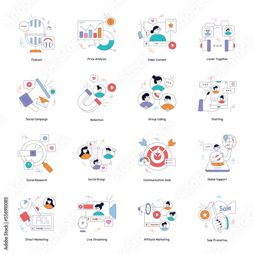 Pack of Social Communication Flat Illustrations 


