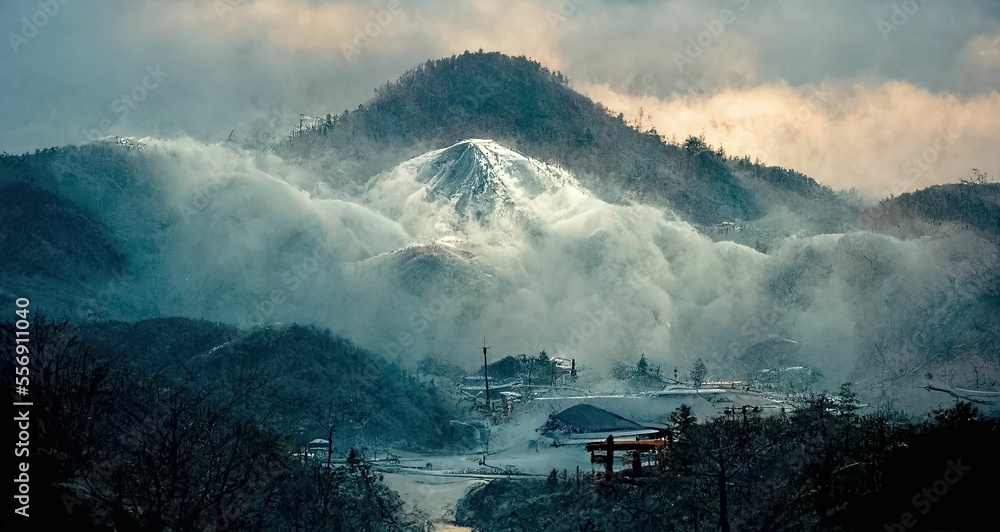 Fototapeta premium Natural hot spring bath surrounded by mountains, japanese onsen ,made with Generative AI