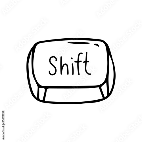 Shift key, button vector image. black white hand drawing