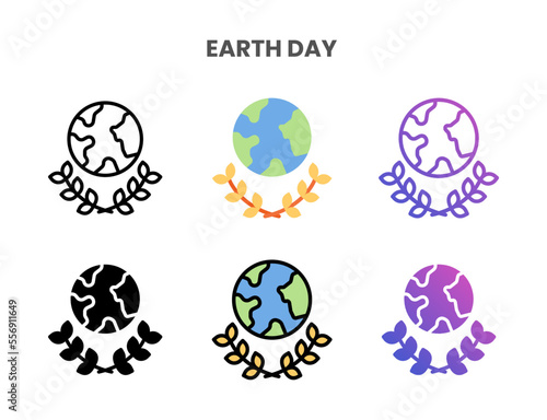 Earth Day icons vector illustration set line, flat, glyph, outline color gradient. Great for web, app, presentation and more. Editable stroke and pixel perfect.