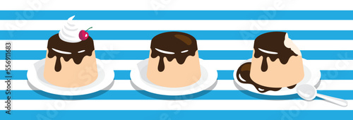 Caramel custard pudding homemade style design illustration graphic clip art. Crème caramel pudding made with eggs, milk, and sugar. popular sweet dessert.
