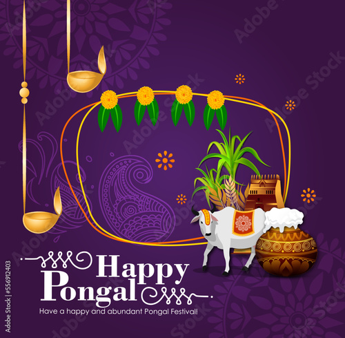 South Indian Festival Pongal Background Template Design Vector Illustration Happy Pongal Holiday Harvest Festival of Tamil Nadu 