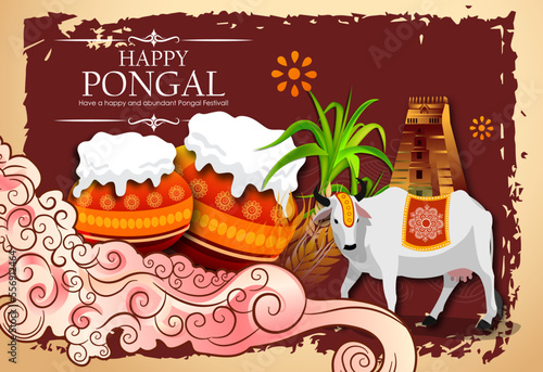 South Indian Festival Pongal Background Template Design Vector Illustration Happy Pongal Holiday Harvest Festival of Tamil Nadu 