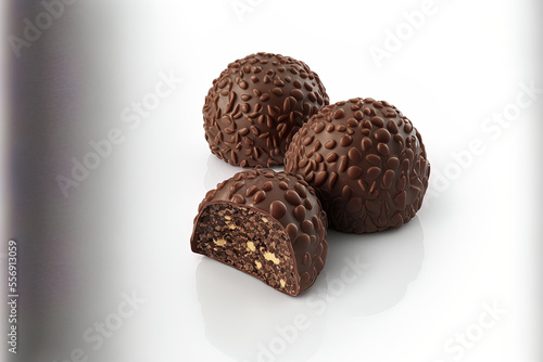 truffled chocolate. Isolated swer pralines on a white background. Generative AI