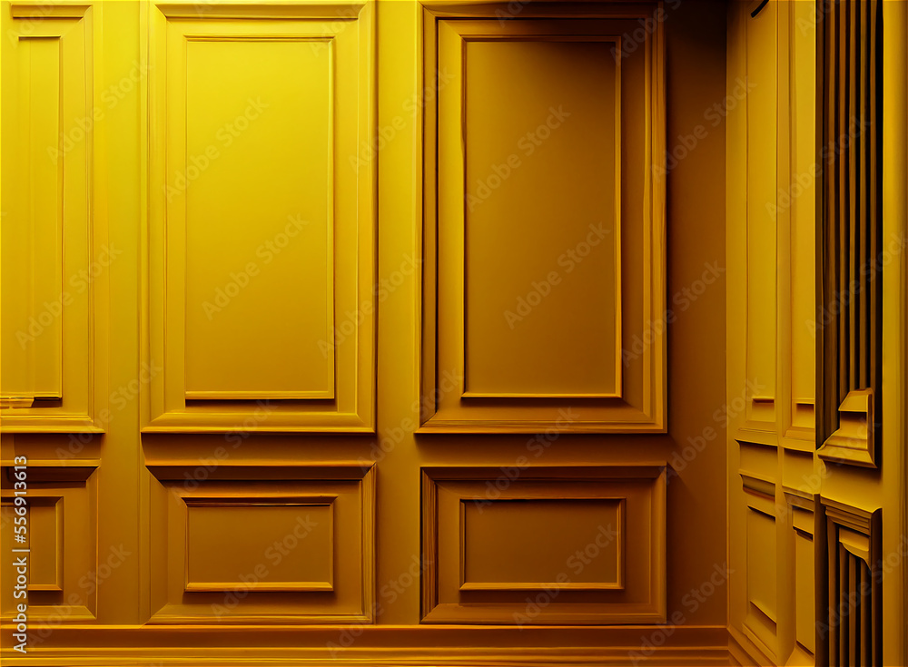 yellow lacquered wall with wainscoting ideal for backgrounds