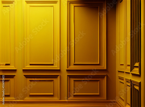 yellow lacquered wall with wainscoting ideal for backgrounds