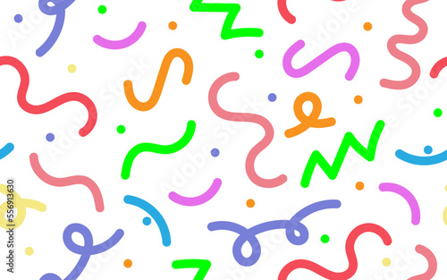 Multicolored doodle lines. Seamless pattern. Creative minimalist design from basic shapes