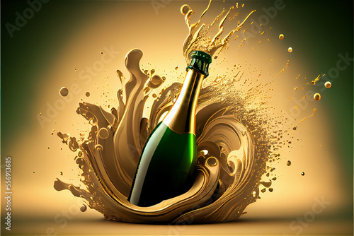 champagne bottle popping open in a golden art deco background photo