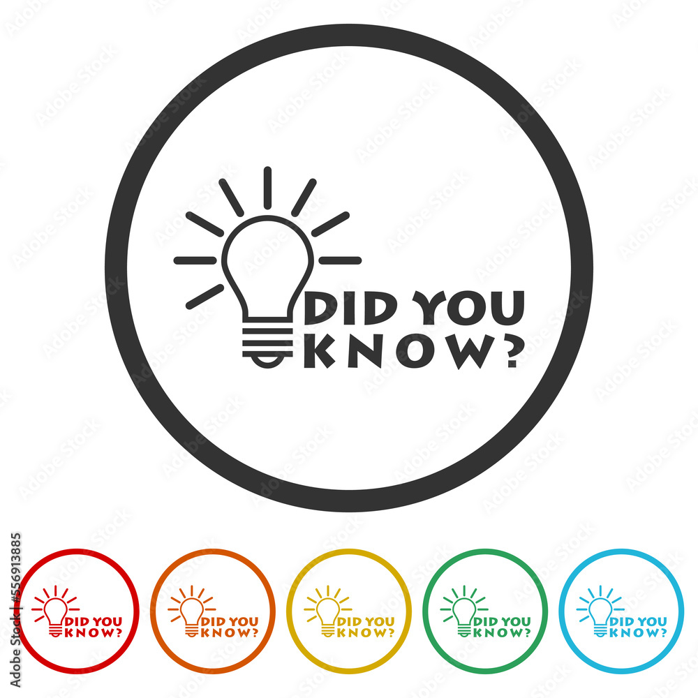 Did you know isolated icon. Set icons in color circle buttons Did you know isolated icon. Set icons in color circle buttons