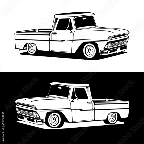 pick up truck custom classic auto theme logo icon design vector