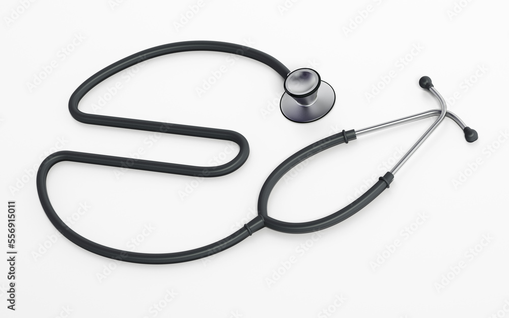 Stethoscope with Euro symbol shaped cord. Medical costs and expenditures concept. 3D illustration Stethoscope with Euro symbol shaped cord. Medical costs and expenditures concept. 3D illustration