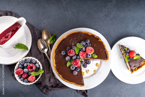 Homemade cheesecake with chocolate and berry